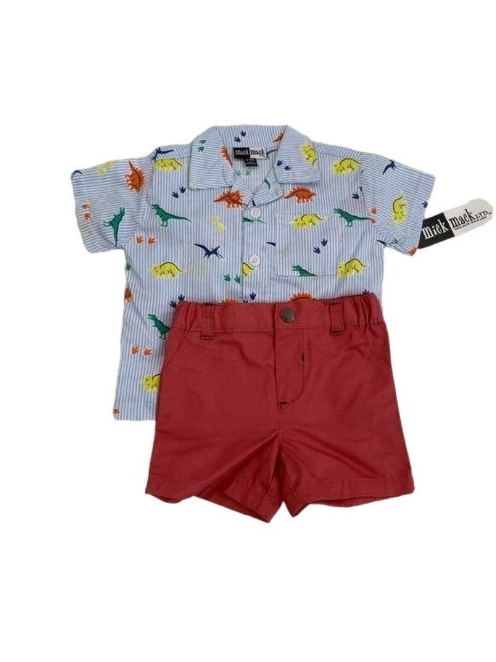 Baby Boy Dinosaur Print Shirt Shorts & Matching Onesie Bundle